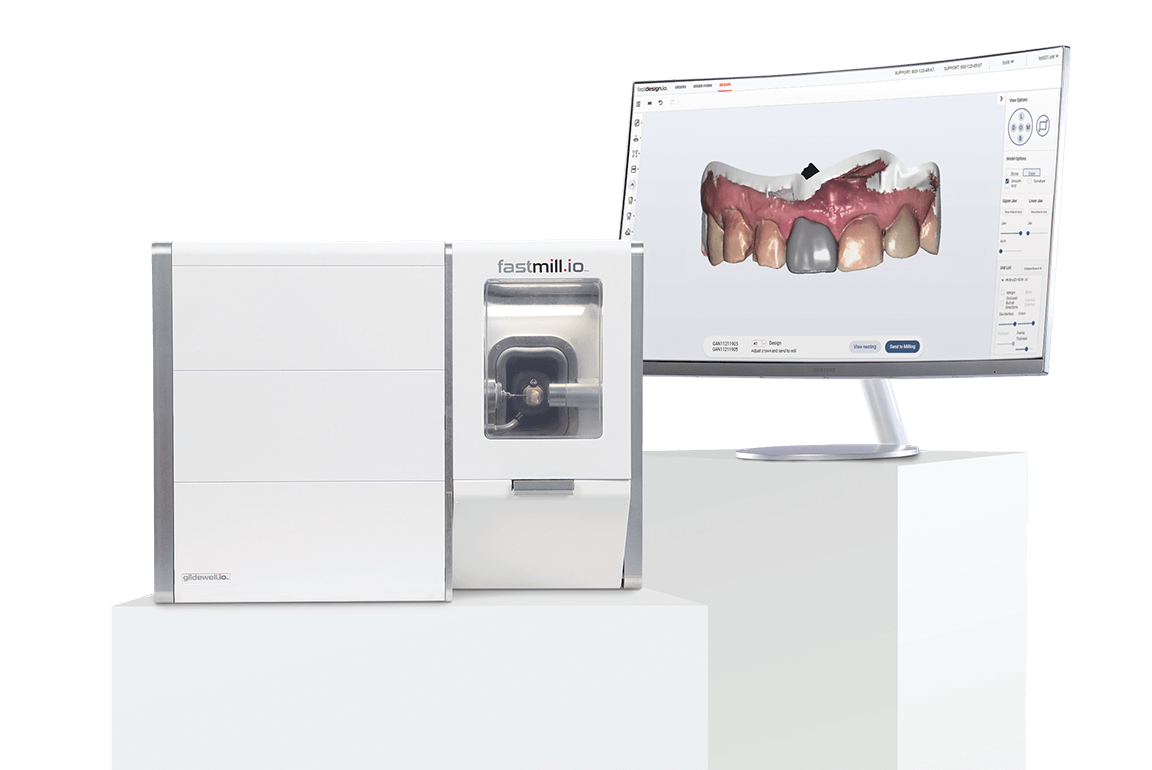 Image of fastdesign.io™ Software and Design Station to design and create same-visit restorations within the glidewell.io™ In-Office Solution.